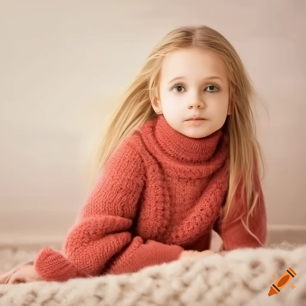 Fashion photography of a cute girl in a knitted sweater on Craiyon