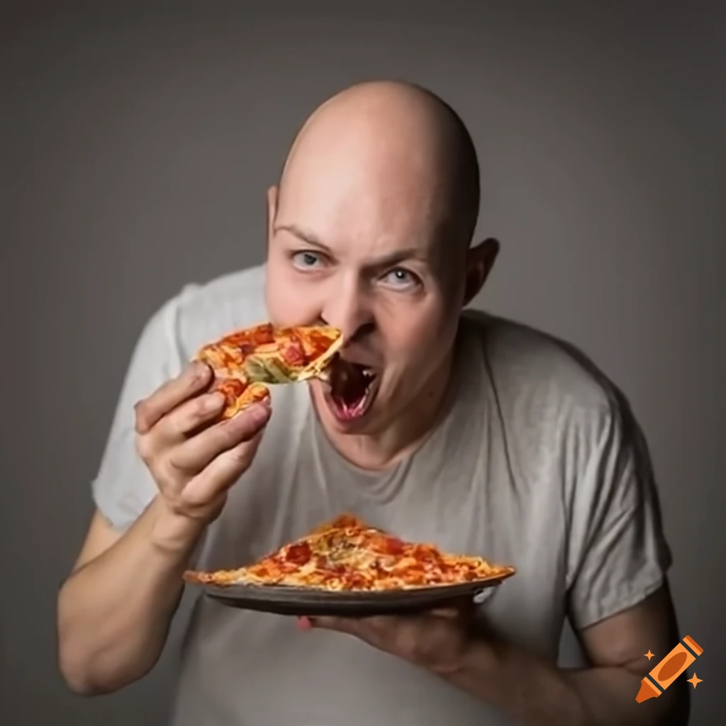 Bald man enjoying pizza on Craiyon