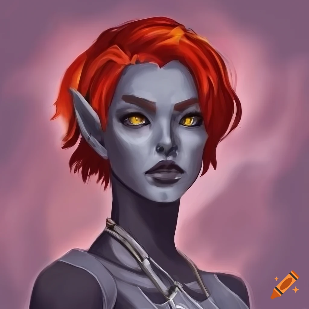 Anime-style portrait of a stunning fire genasi woman