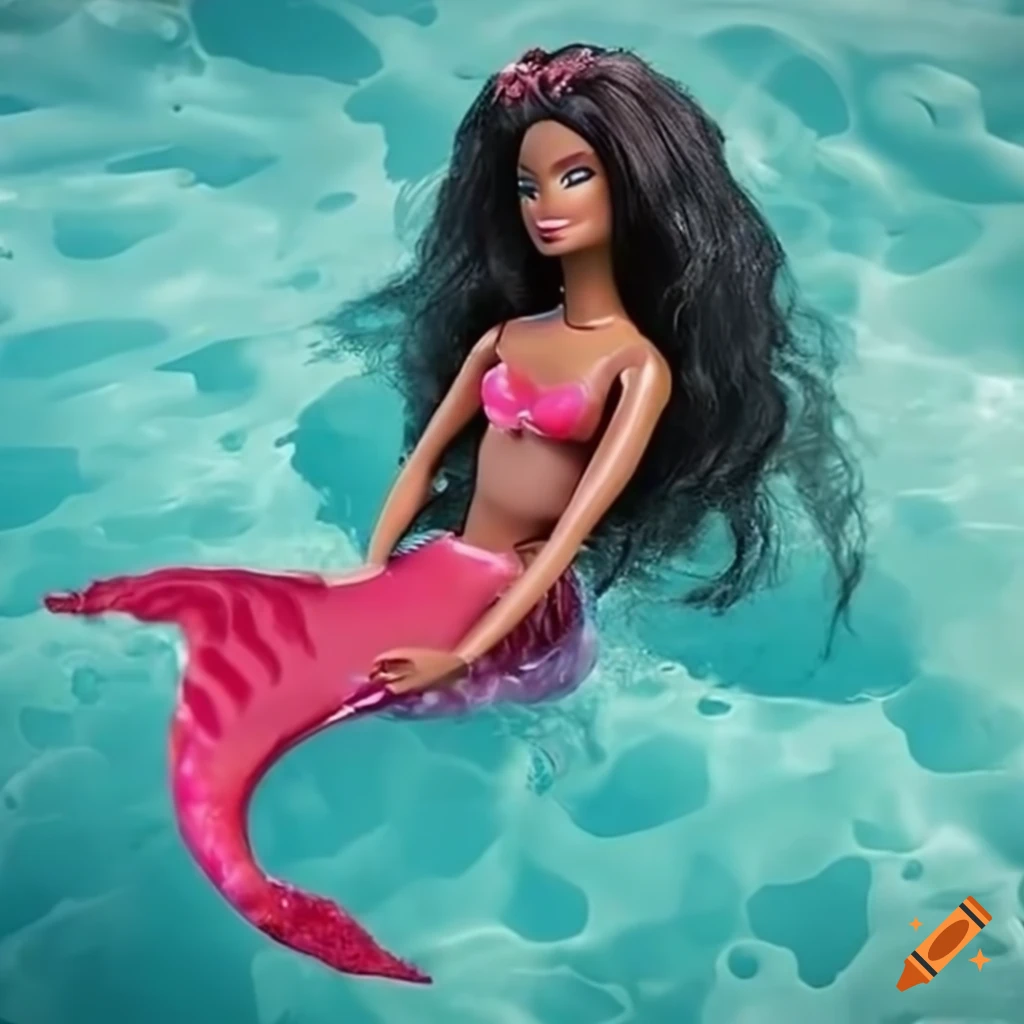 Black barbie mermaid swimming gracefully on Craiyon