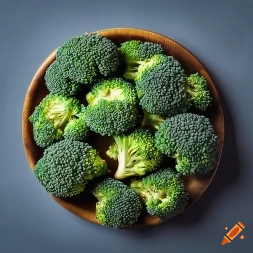 top view of broccoli in a wooden bowl