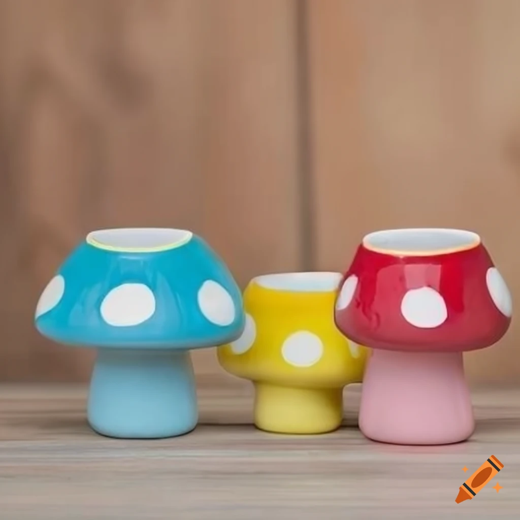 colorful mushroom-shaped mug on a table