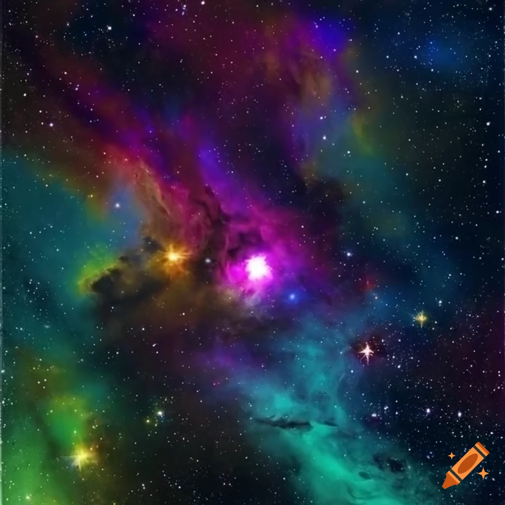 Colorful stars in a space nebula