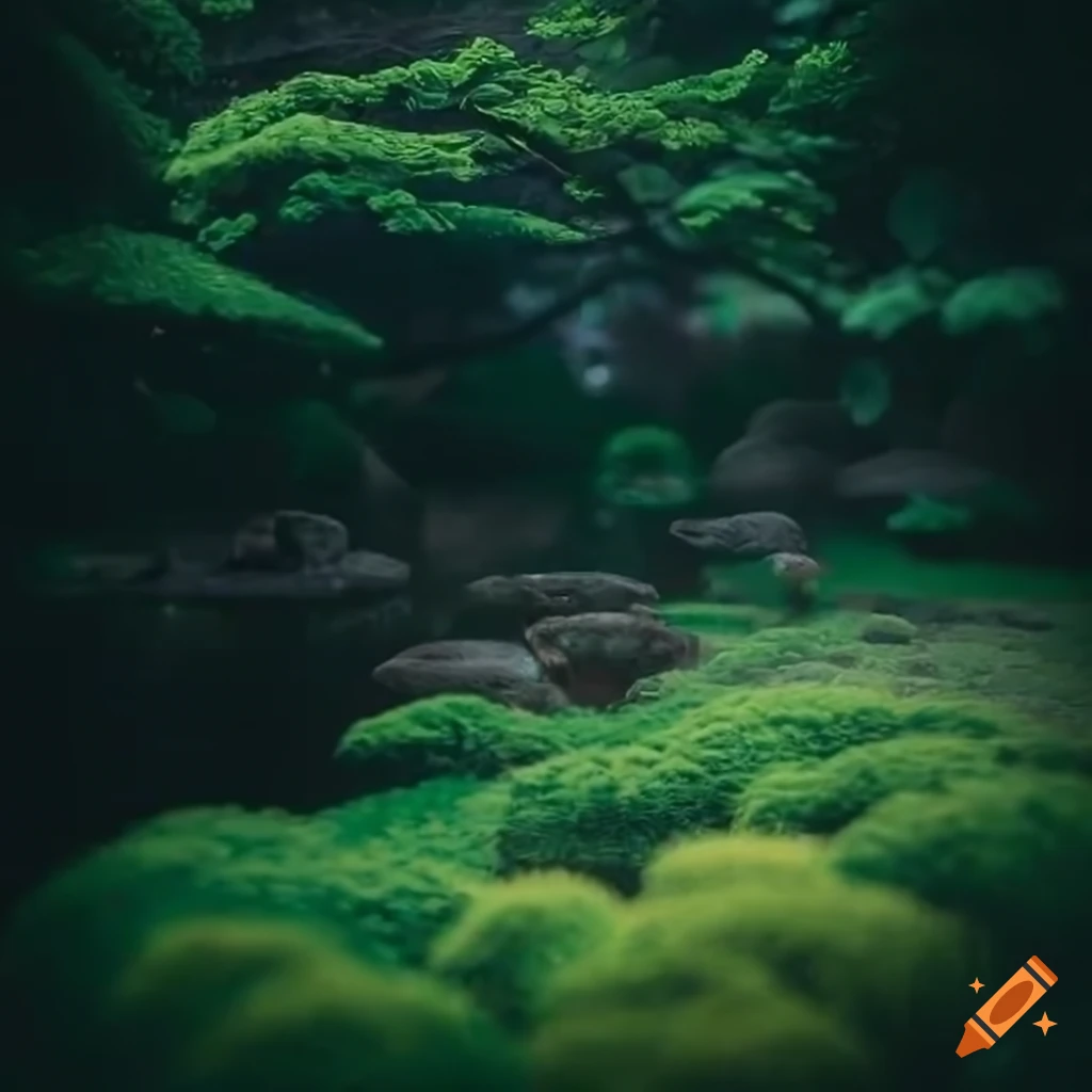 detailed photo of a foggy Japanese garden