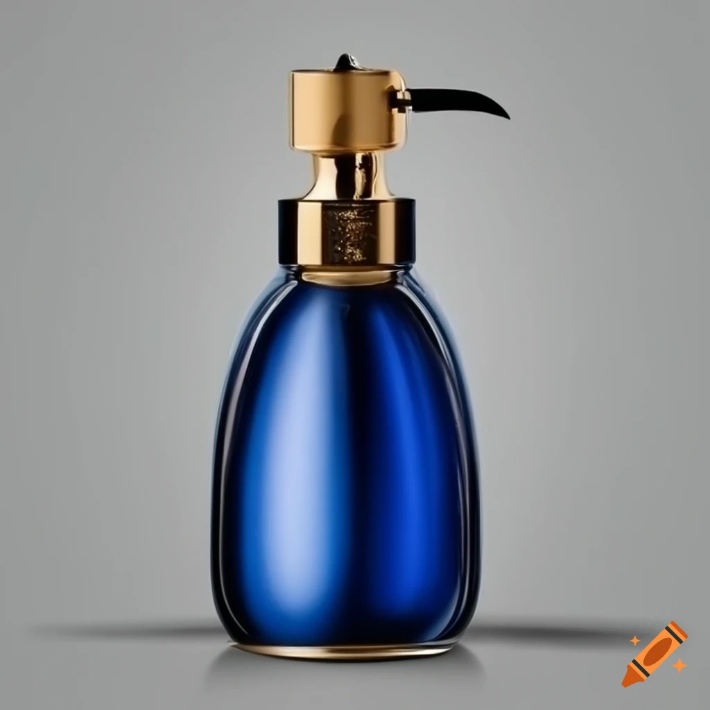 elegant pump moisturizer bottle in dark blue and gold