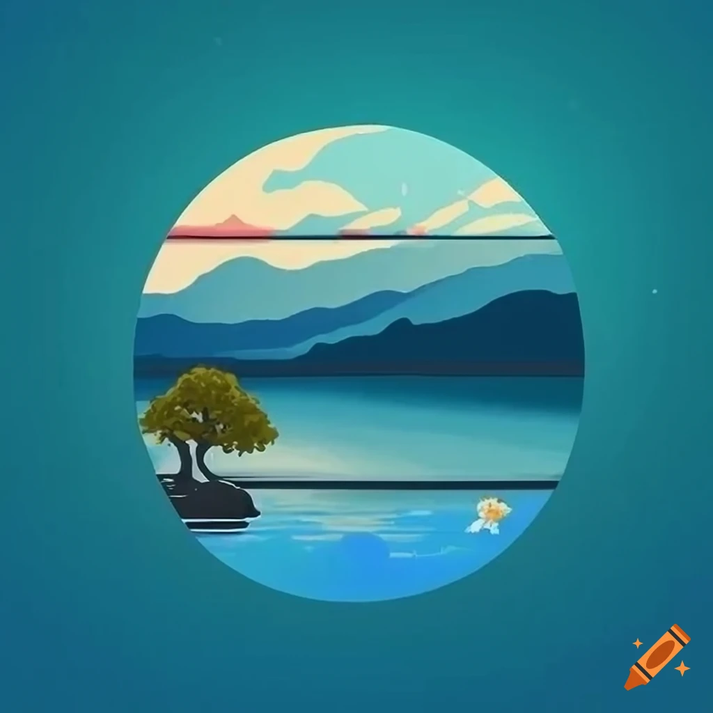 minimalist artwork of a tranquil bonsai tree and fuji mountain