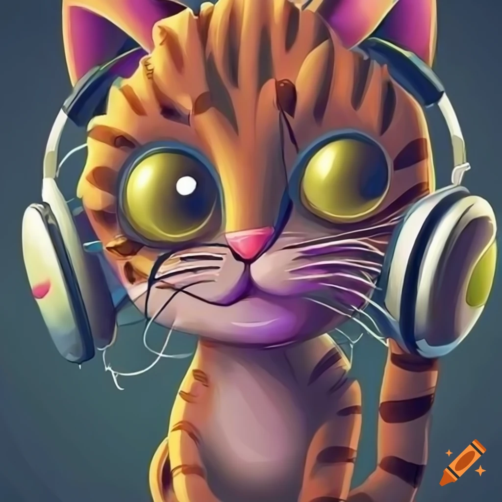 cartoon art of a cat wearing headphones