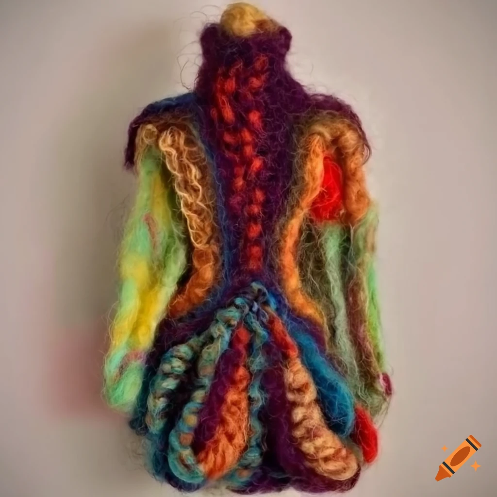 colourful felted wool cephalopod figure in designer clothing