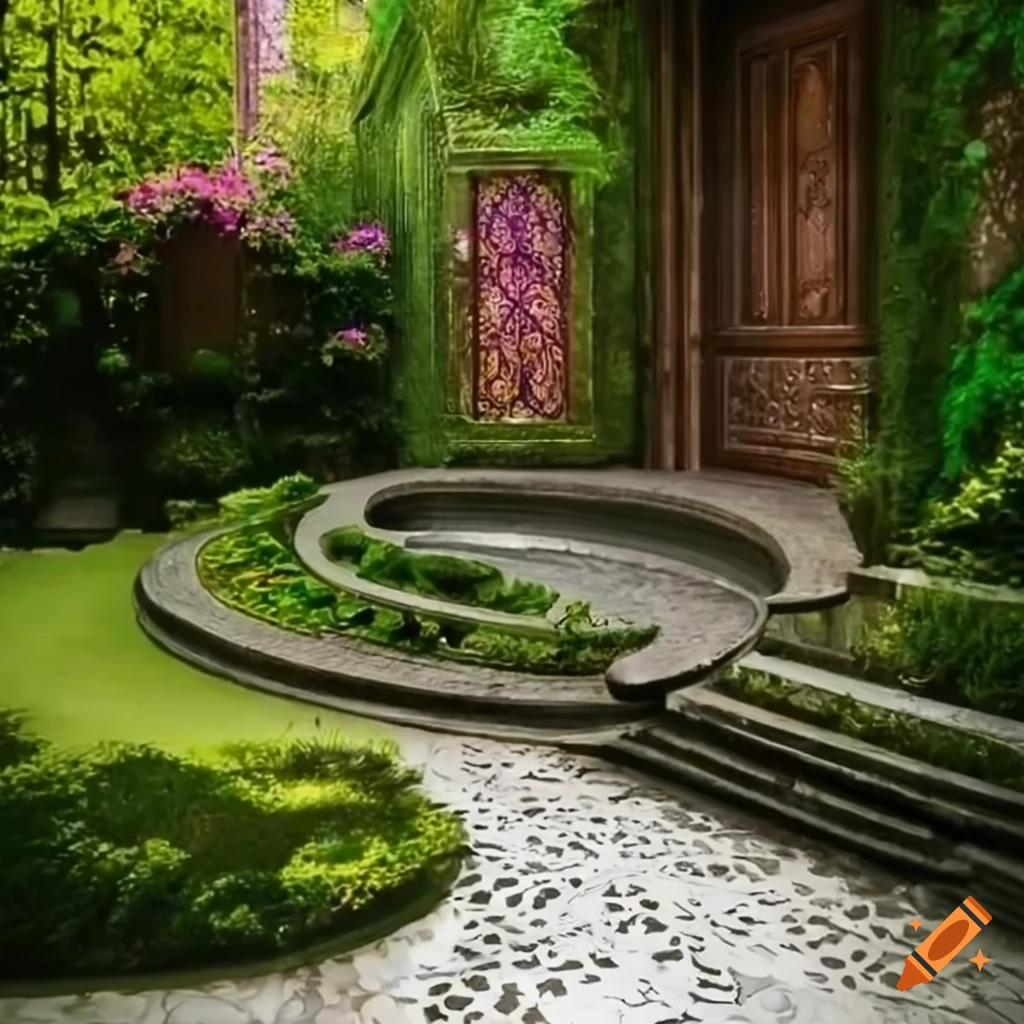 silver stairs leading to a balcony in a garden