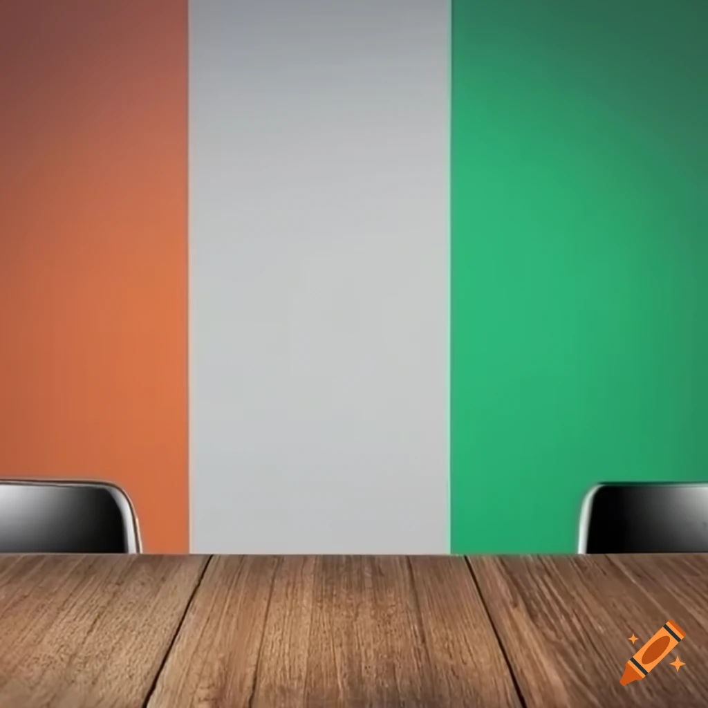 empty news desk with Irish flag