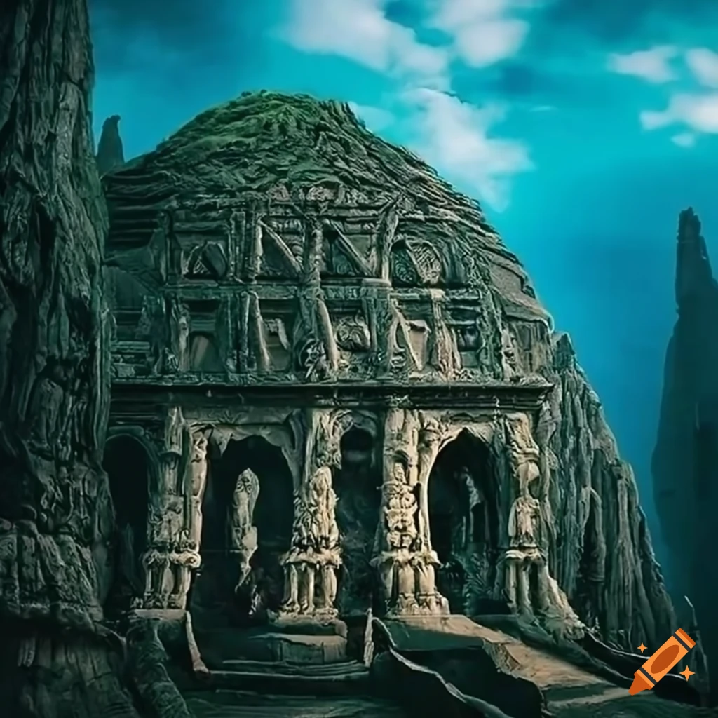 ancient ruins of stone-carved trees in Moria
