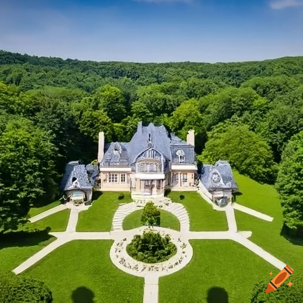 European mansion surrounded by greenery