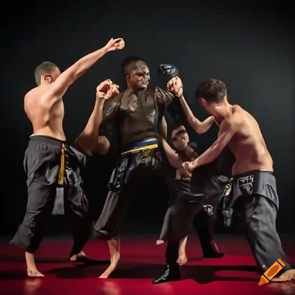 Intense martial arts competition with enthusiastic crowd