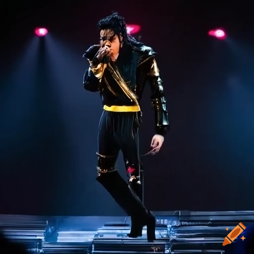 Michael Jackson performing Jam with backup dancers on stage