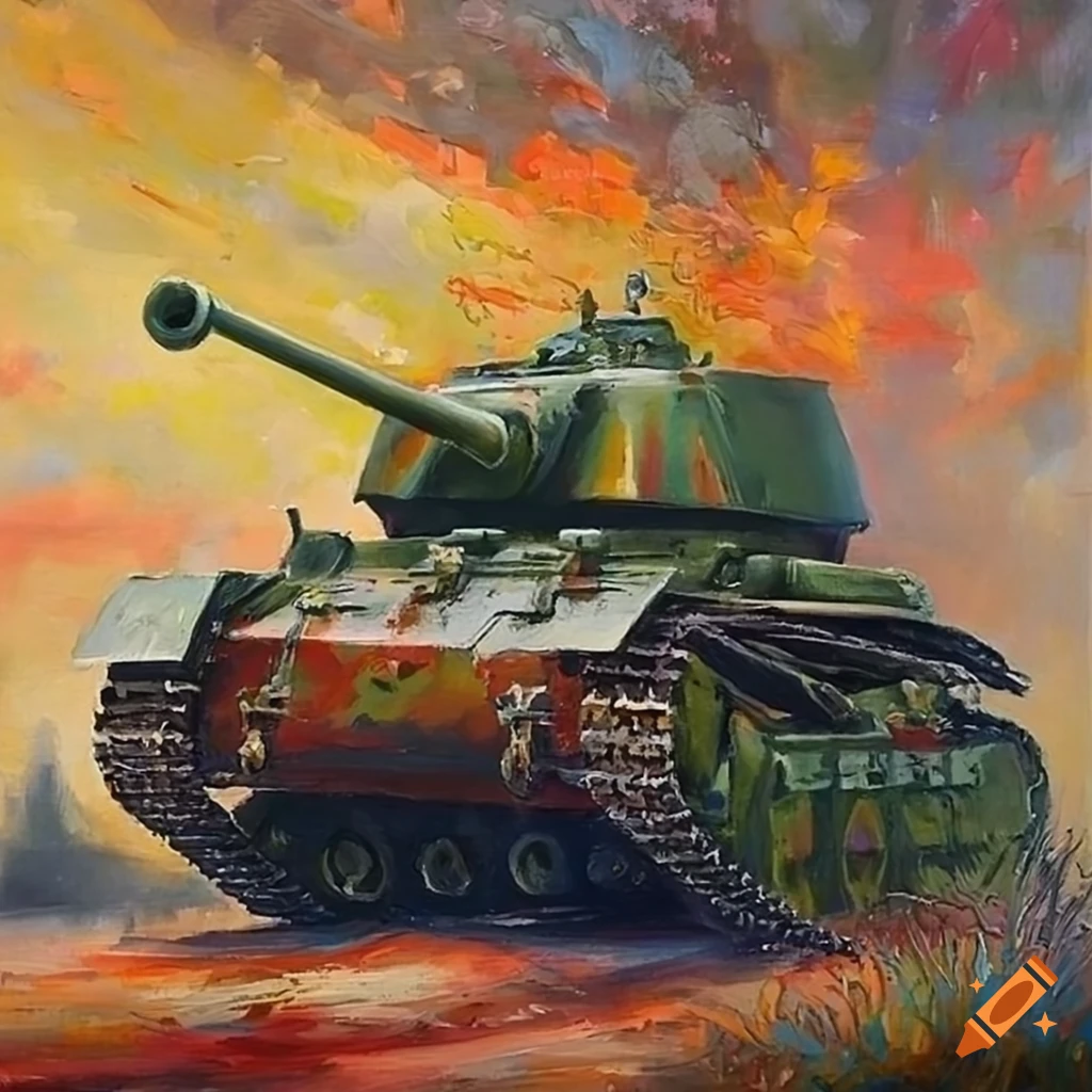 Oil painting of a german tank