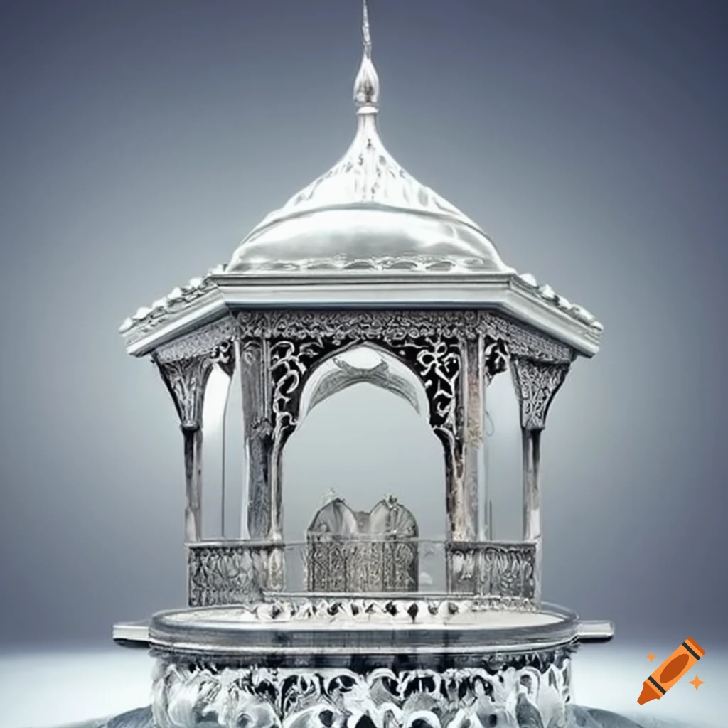 silver ornamental Islamic gazebo in a garden
