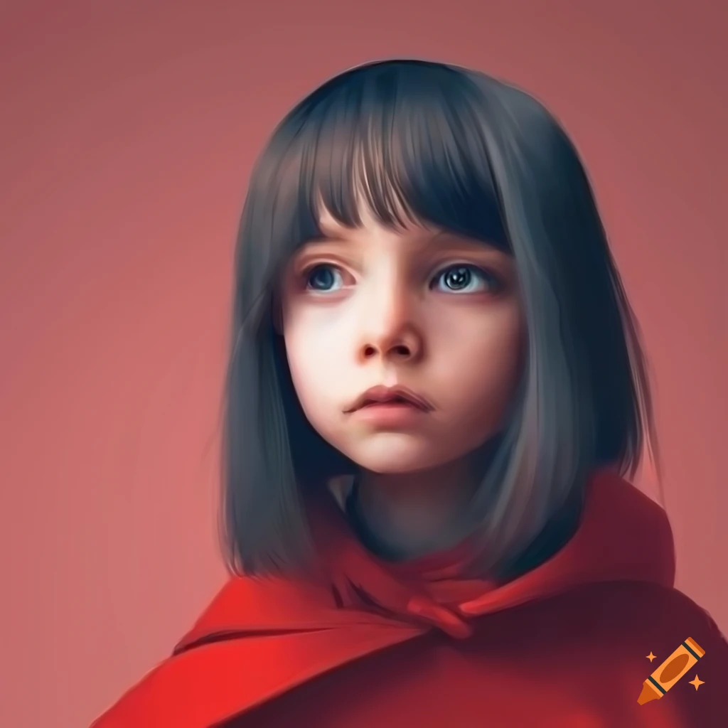 Illustration of a girl with black hair and red cloak