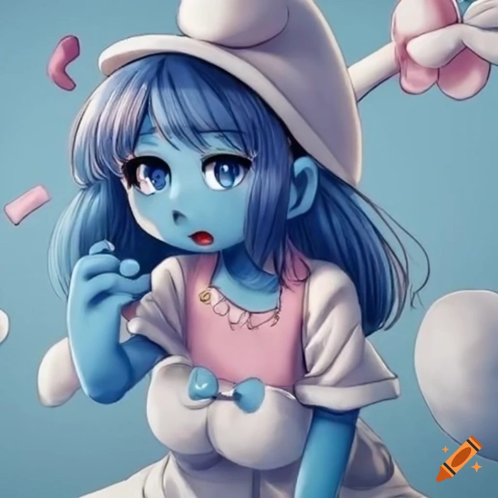 cute female smurf in Sanrio-style