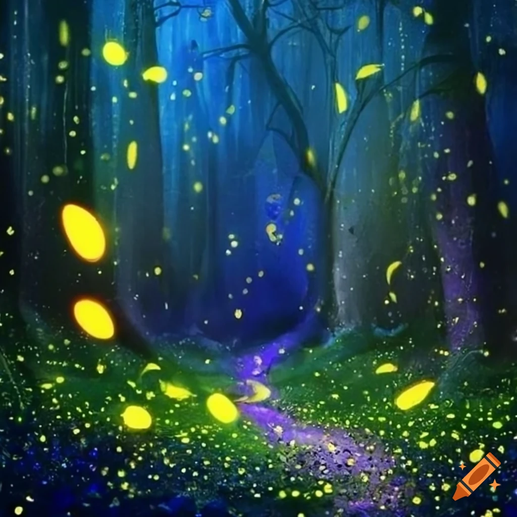 Enchanted Forest With Glowing Fireflies