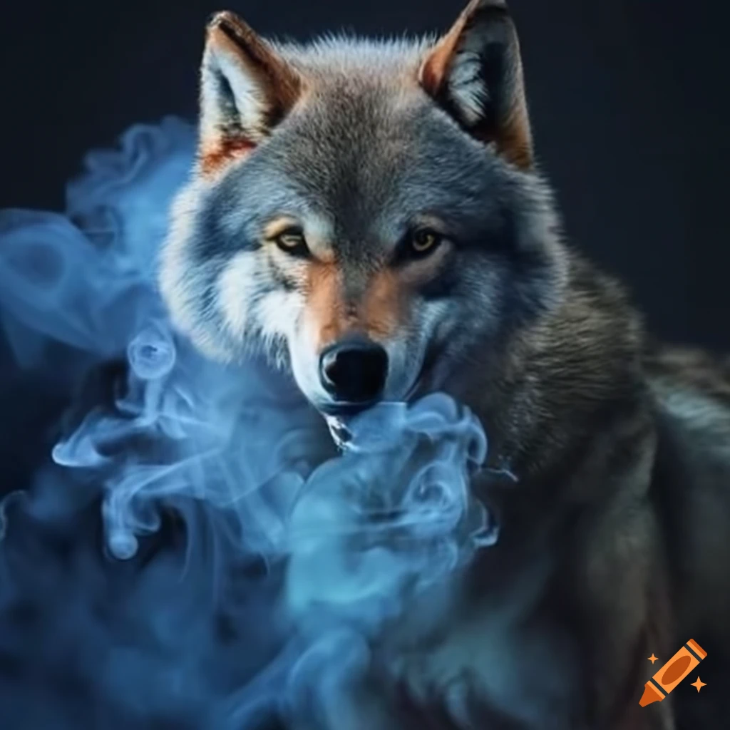 mystical image of a wolf emerging from smoke