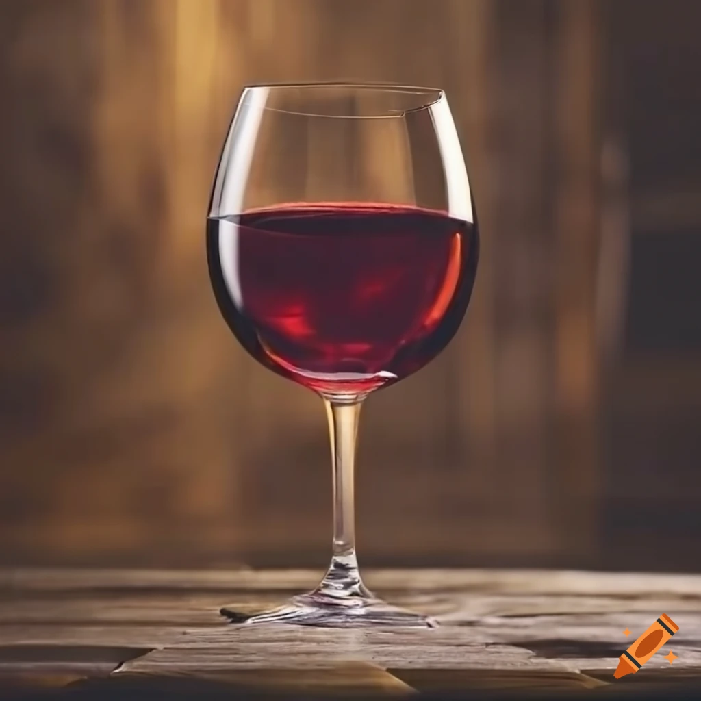 realistic glass of wine in a rustic log cabin