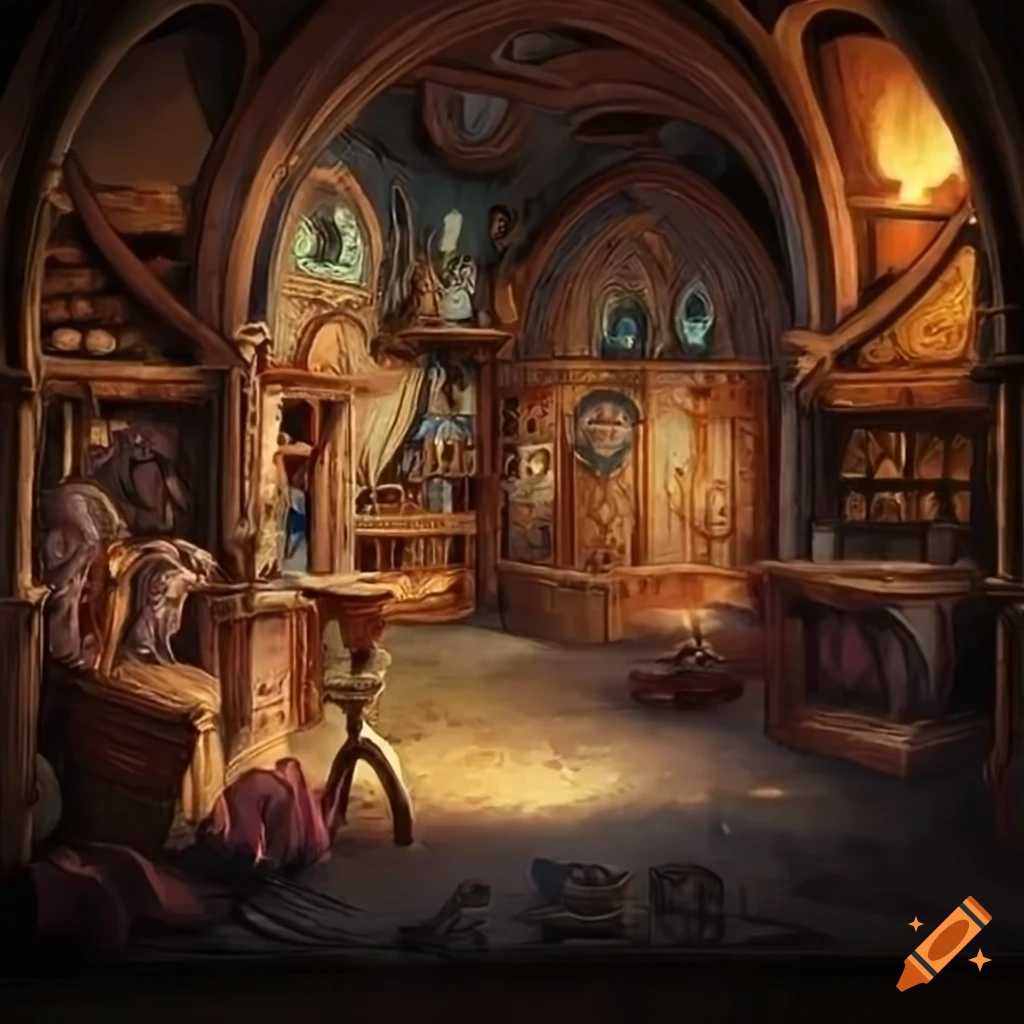 Detailed interior of a fantasy magic shop on Craiyon