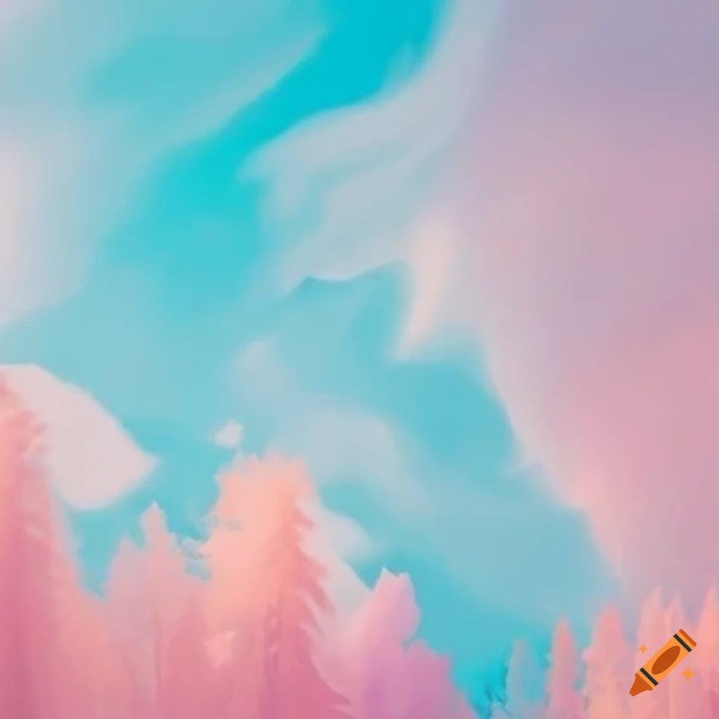 bright pastel illustration of mountains and forests