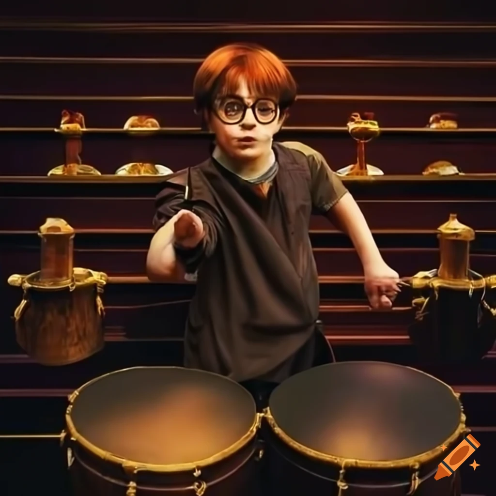 Harry potter playing drums in a theater on Craiyon
