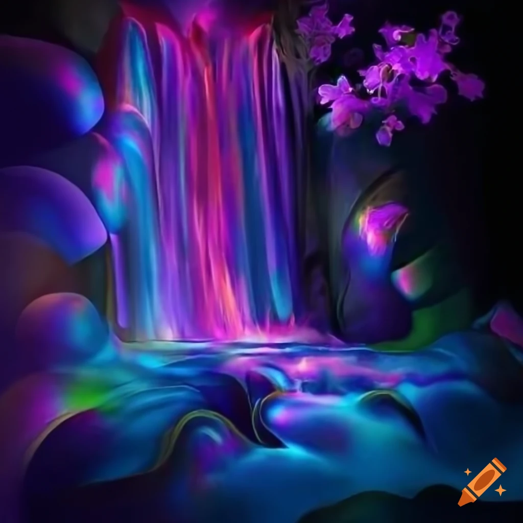 NFT artwork with cascading waterfall of iridescent flowers