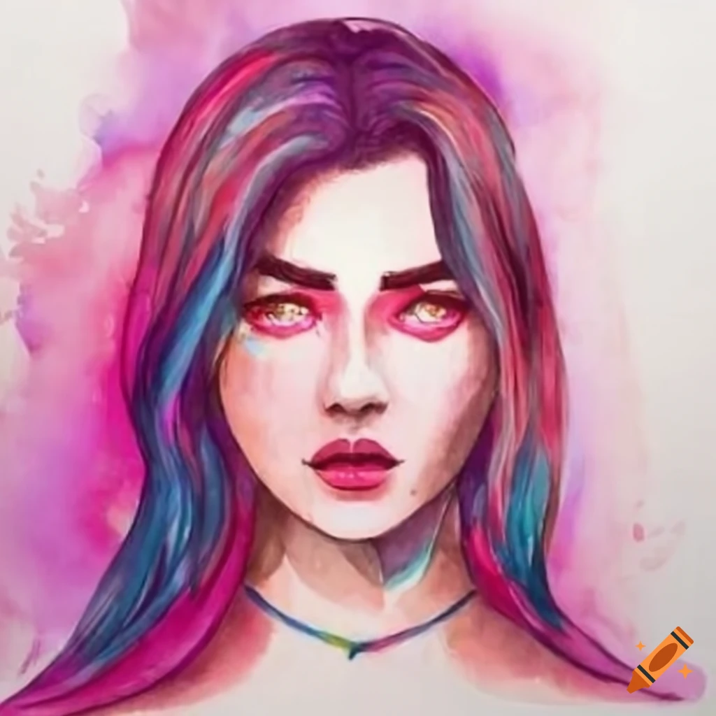 Portrait Of A Woman With Pink Eyes Holding A Sword On Craiyon