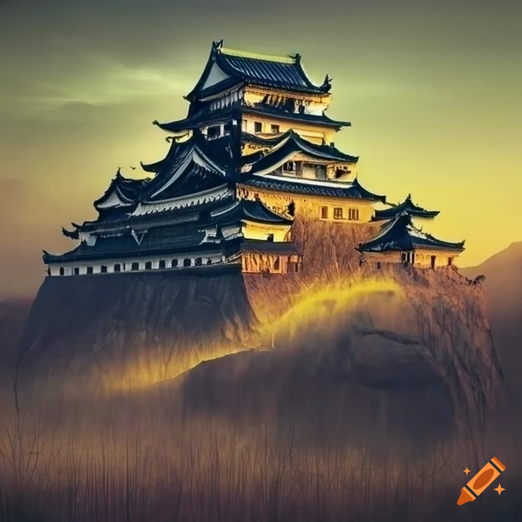 Traditional japanese castle in a dark fantasy setting on Craiyon