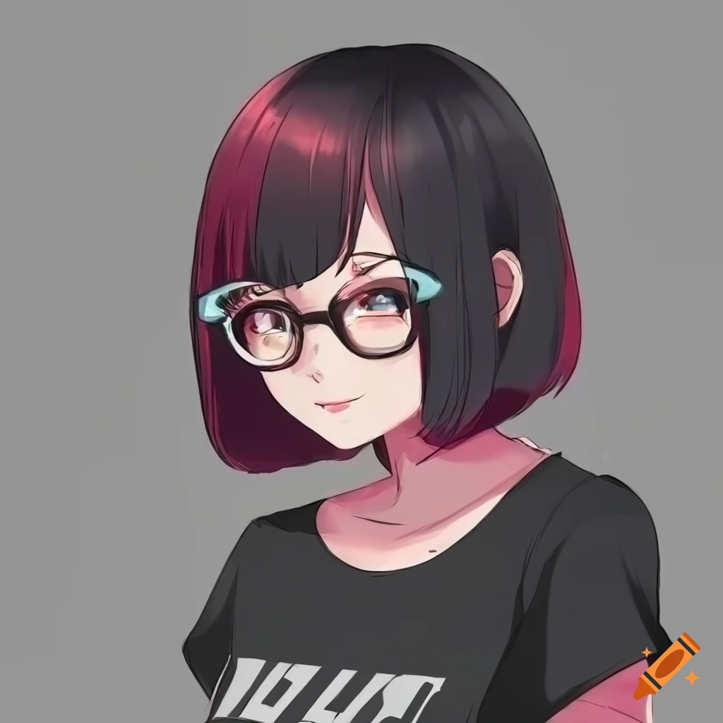Anime Girl With Glasses And Pink Rocket Shirt On Craiyon