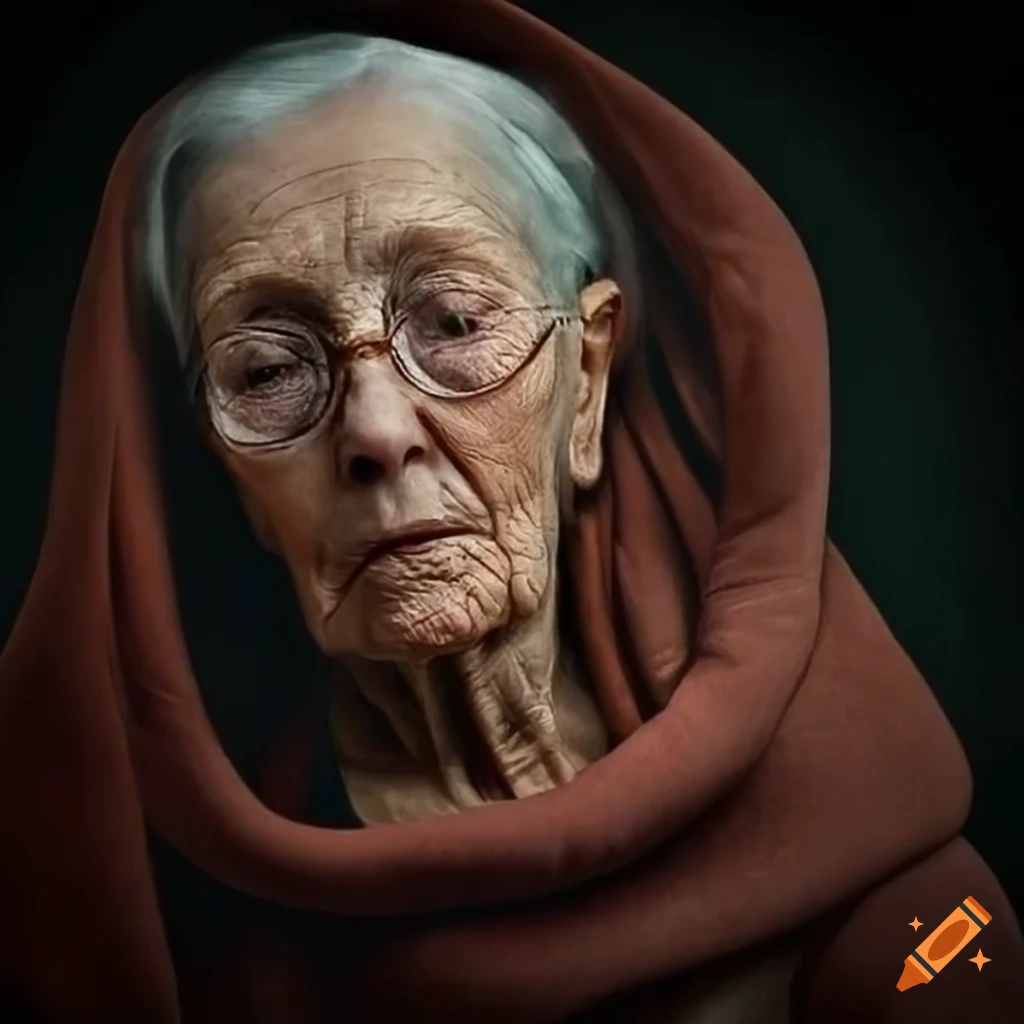 surreal image of a mature woman and a man losing his memory