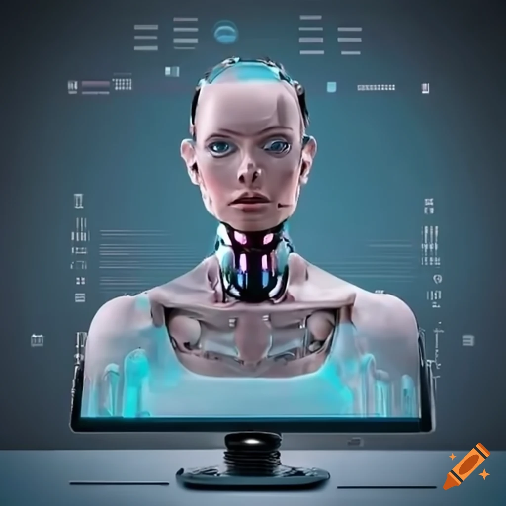 Desktop Computer With Ai Humanoid On Monitor On Craiyon