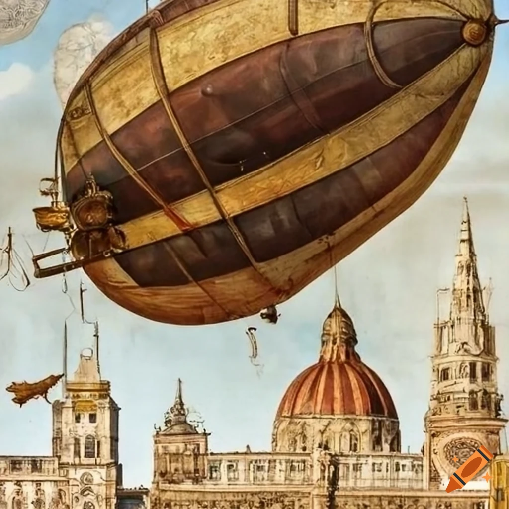 steampunk airship soaring in the sky