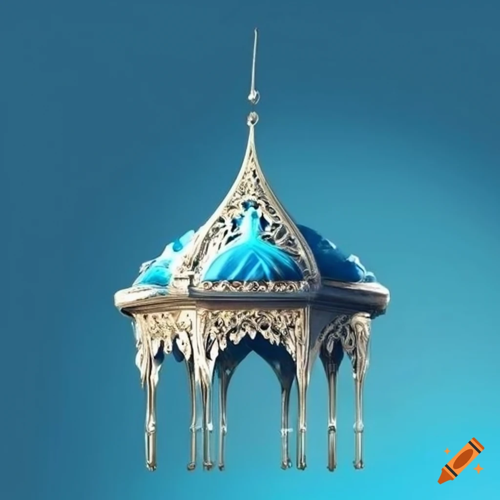 blue silver islamic ornamental gazebo under a beautiful sky
