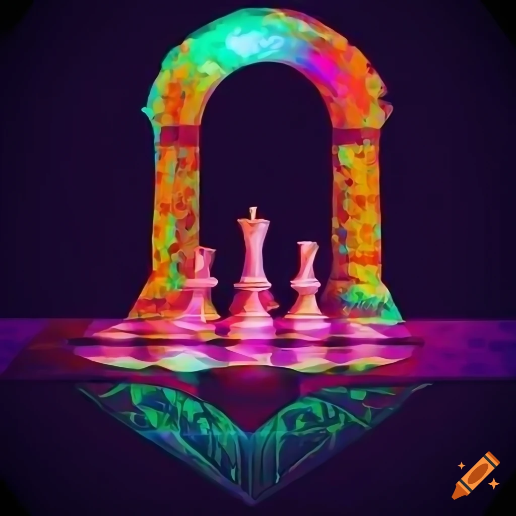 Cyber punk themed digital painting of a chess horse piece with a wedding  veil