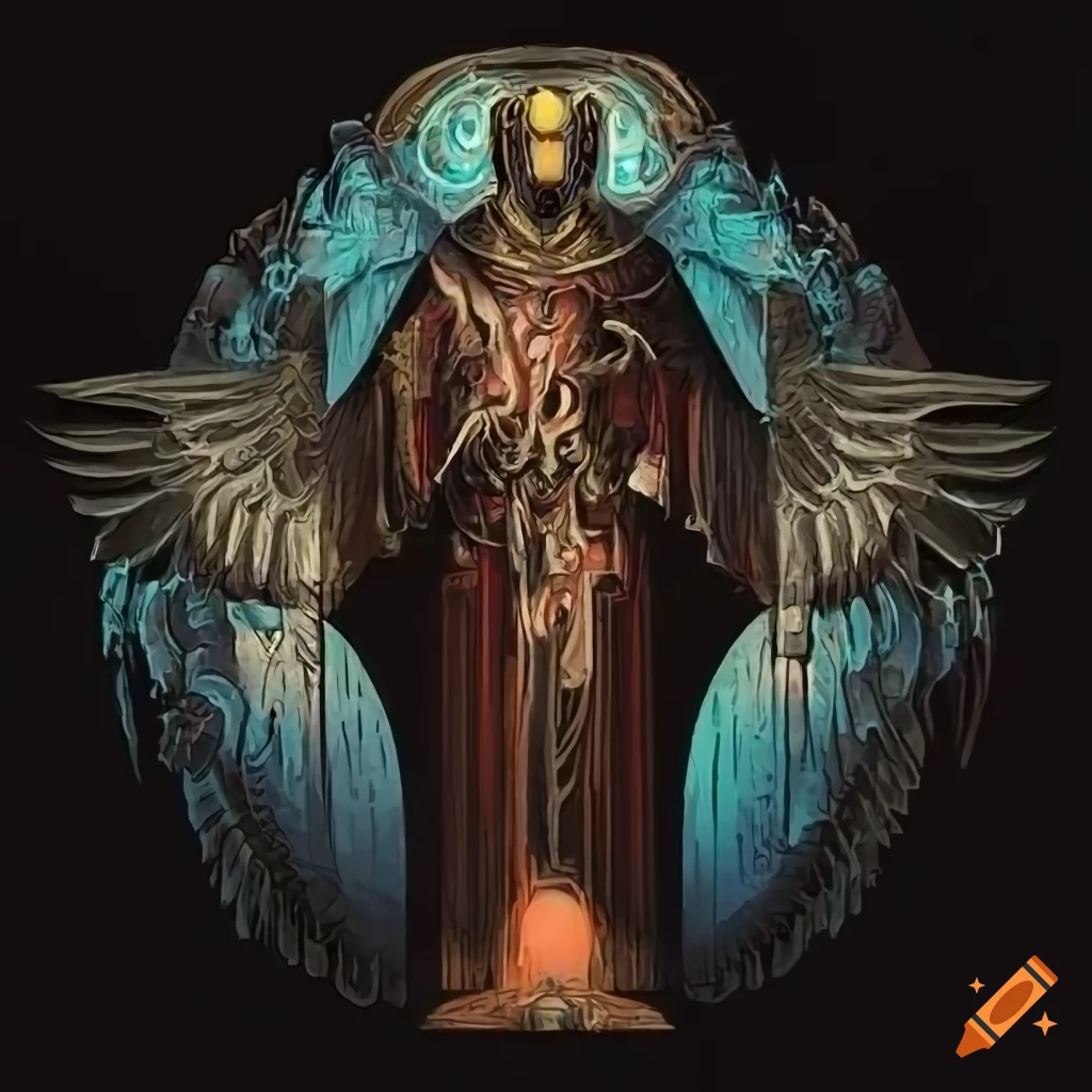 Renaissance painting of a cyborg saint with wings on Craiyon