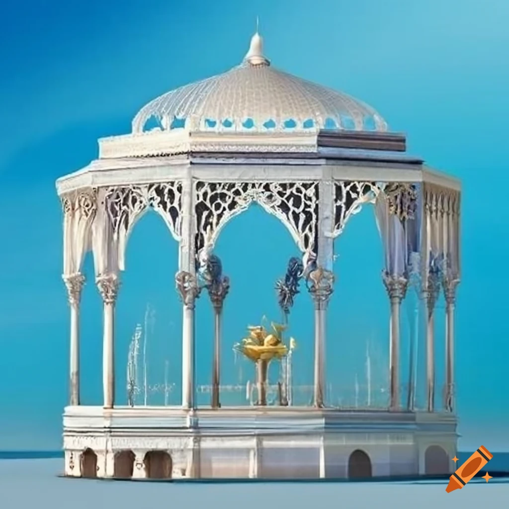 silver ornamental islamic gazebo under a blue sky