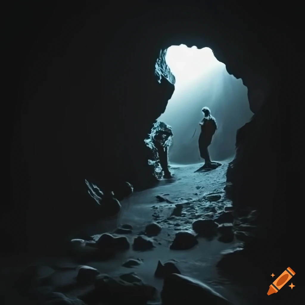 monochromatic image of descending into a cave
