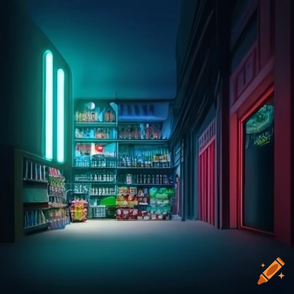 Hyper realistic nighttime view of a grocery store on Craiyon