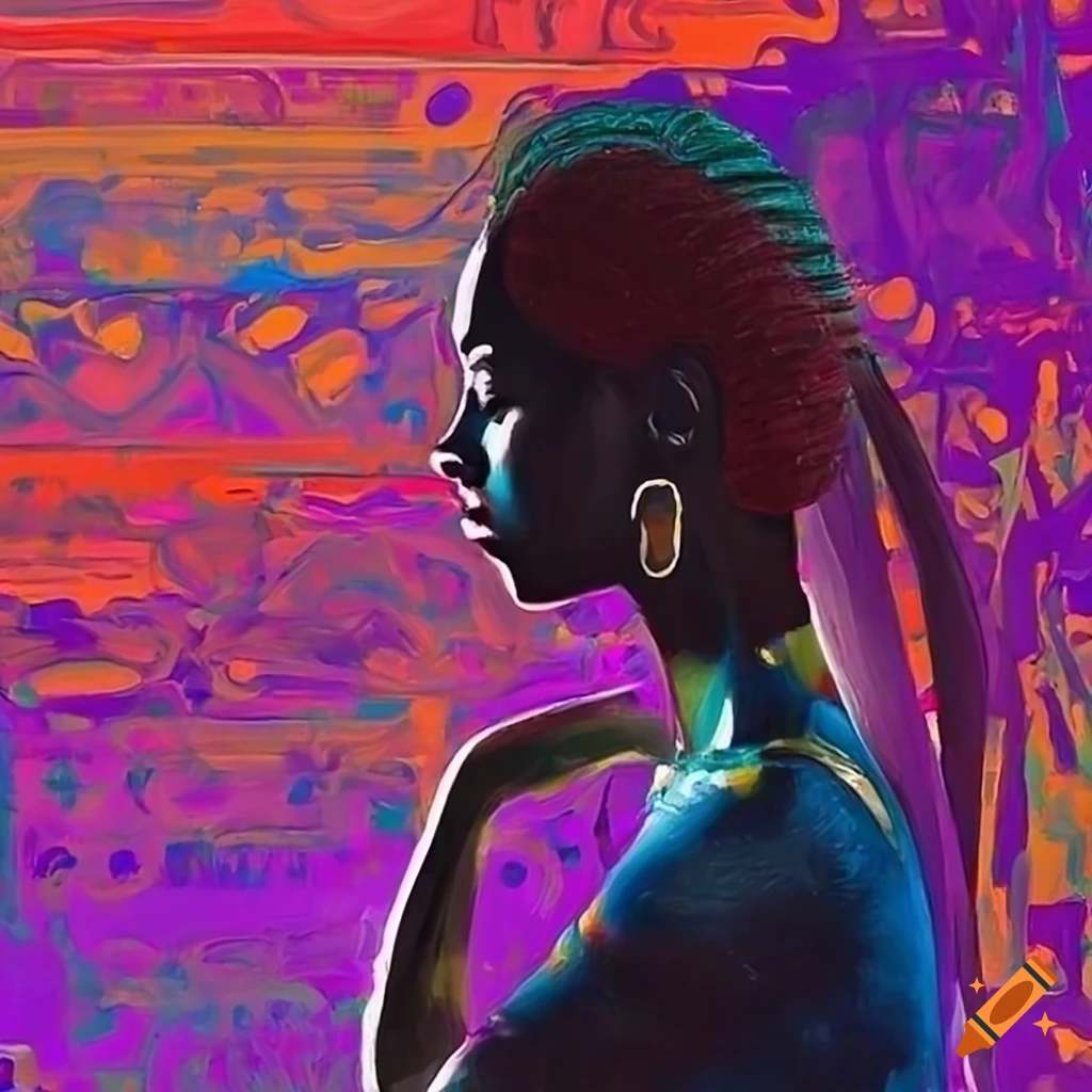 abstract artwork of a lady gazing at Naples city with Vesuvius
