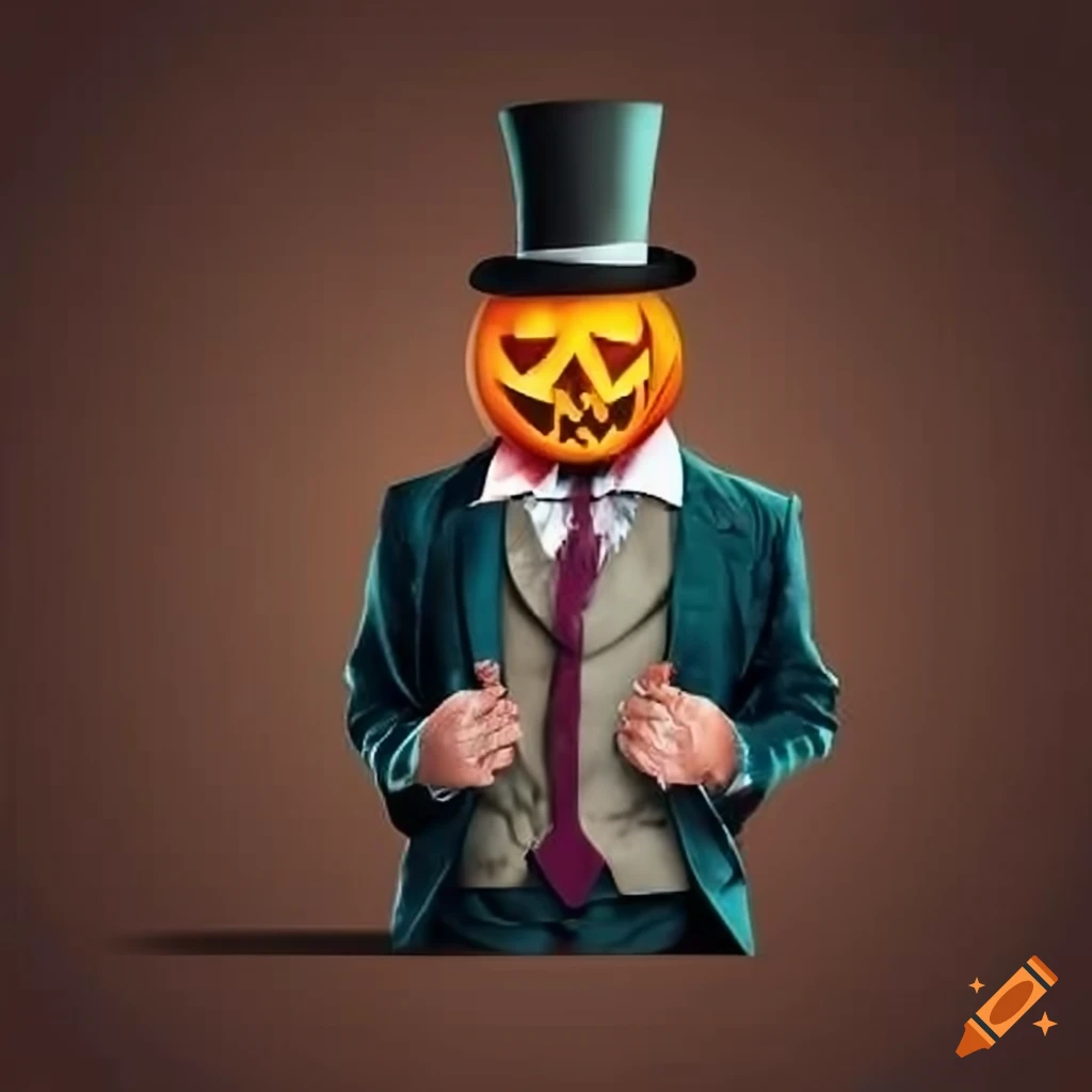 Realistic Illustration Of A Pumpkin Man In A Suit And Top Hat On Craiyon 4a0a969979cc486ea780ef95d9a157a3.webp