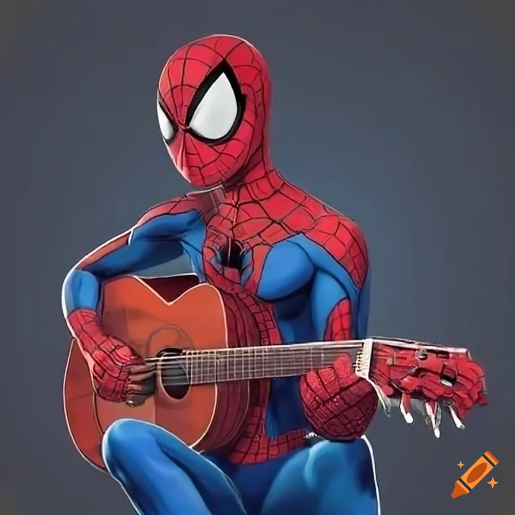 Spider-man playing the guitar on Craiyon