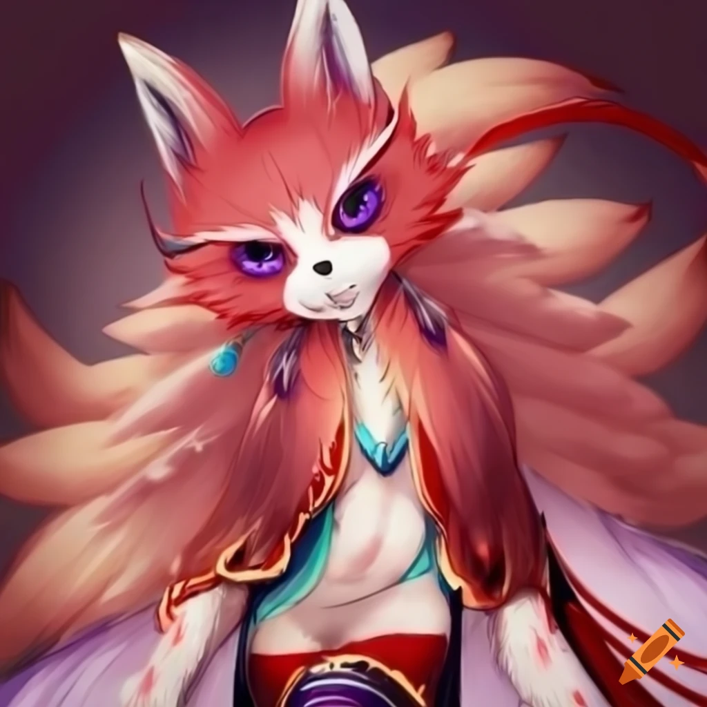 illustration of a nine-tailed kitsune