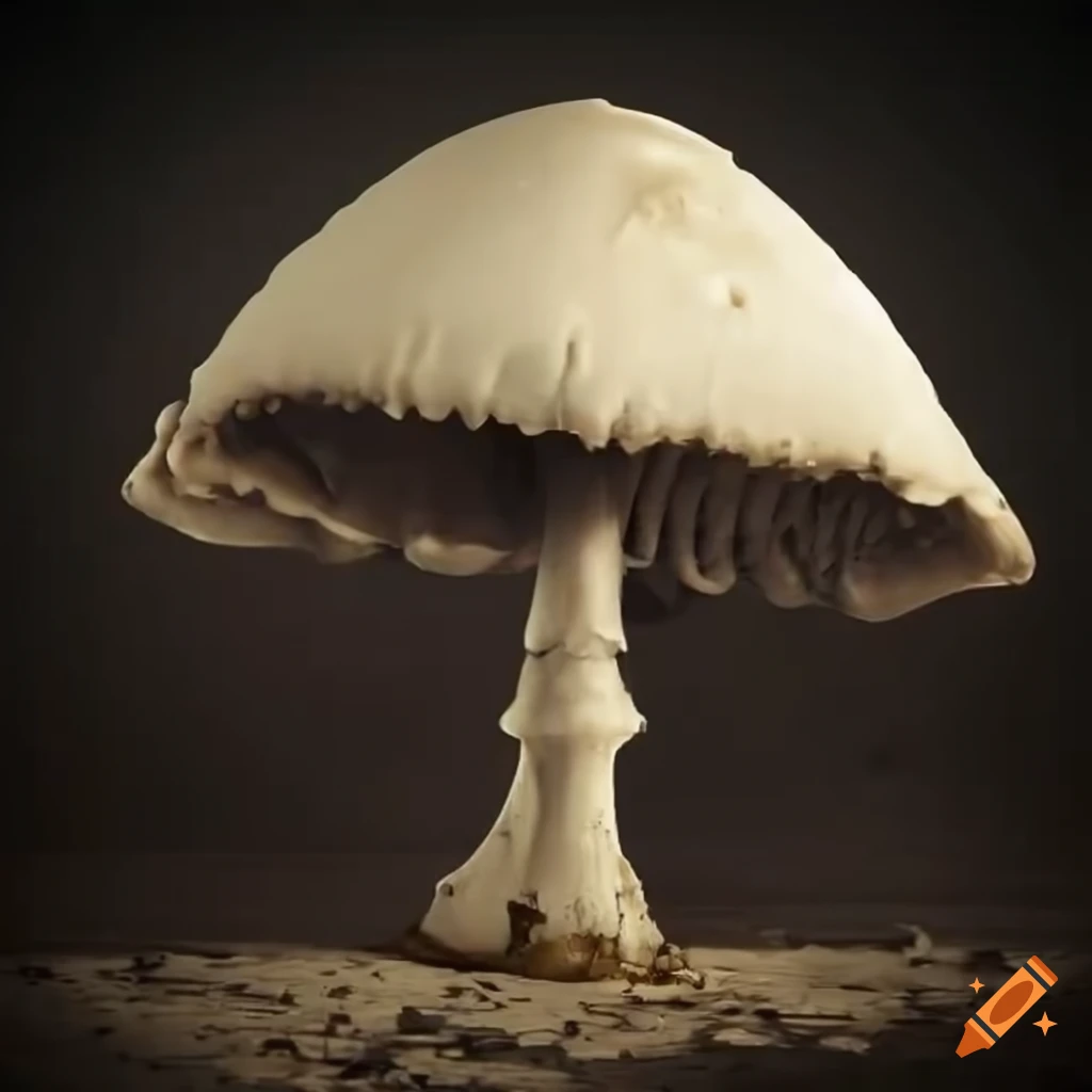 white mushroom skeleton in a barren wasteland
