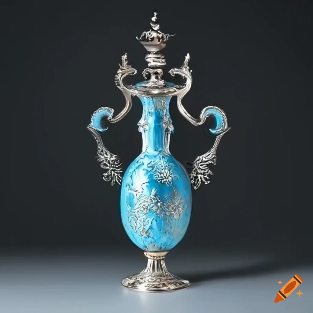 Silver vase with intricate design and candelabrum on Craiyon