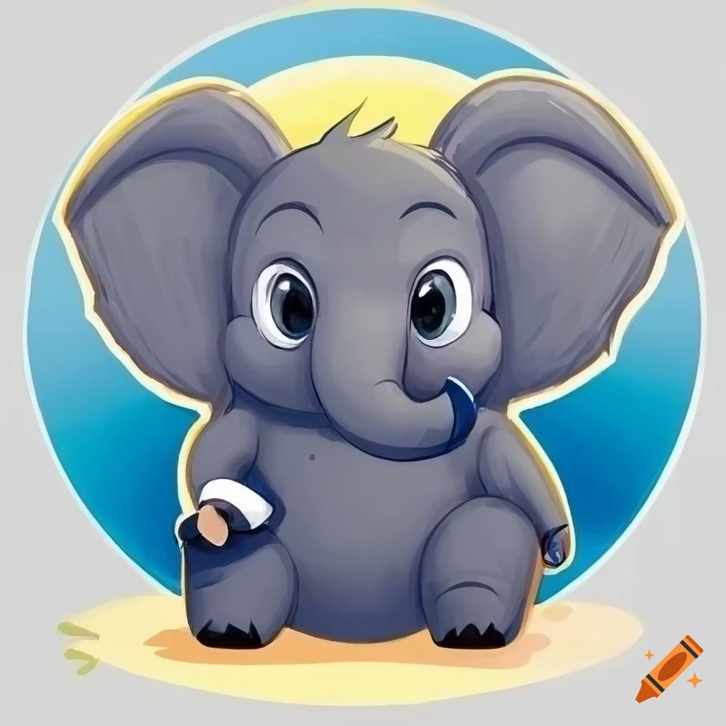 cartoon image of a chubby anthropomorphic elephant cub