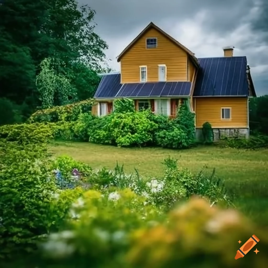 solar powered farmhouse with garden