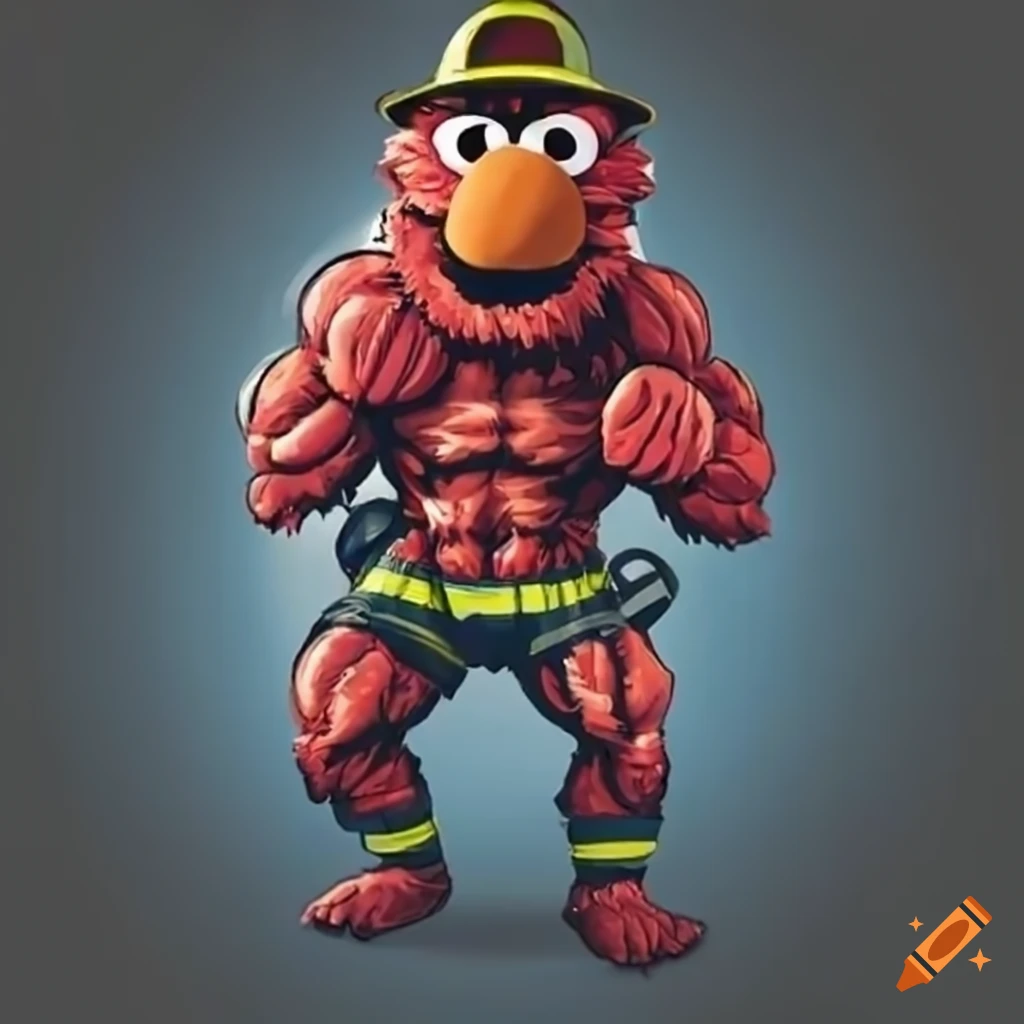 Muscular firefighter elmo on Craiyon